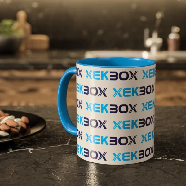 Caneca Ceramica Colorida White and Blue With Color Log