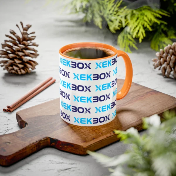 Caneca Ceramica Colorida White and Oranje With Color Log