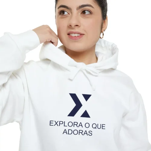 Sweatshirt with Hood and Pockets Unissex White and logo Navy Color