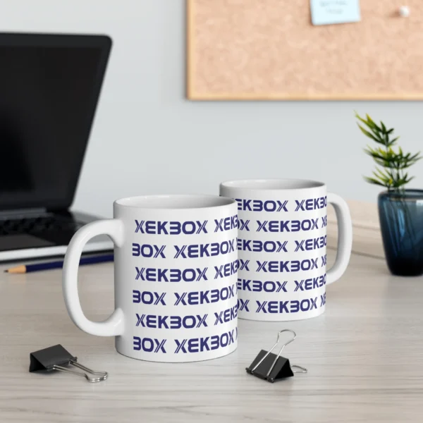 Caneca Ceramica White With Log Navy Blue