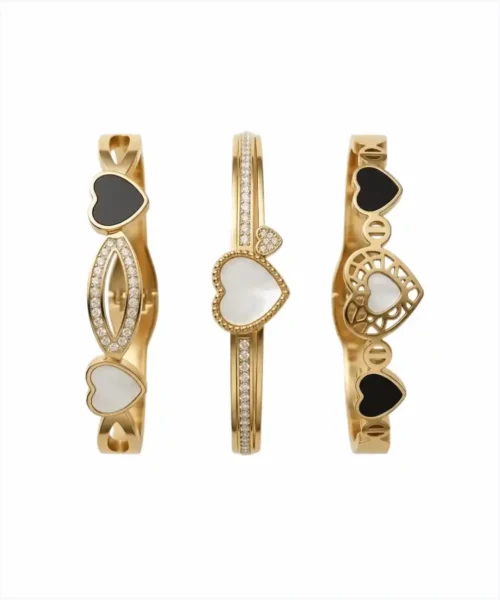 Conjunto de 3 pulseiras de aço inoxidável em formato de coração Coleção Premium Acabamento de Alta Qualidade