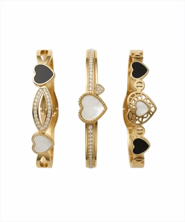 Conjunto de 3 pulseiras de aço inoxidável em formato de coração Coleção Premium Acabamento de Alta Qualidade