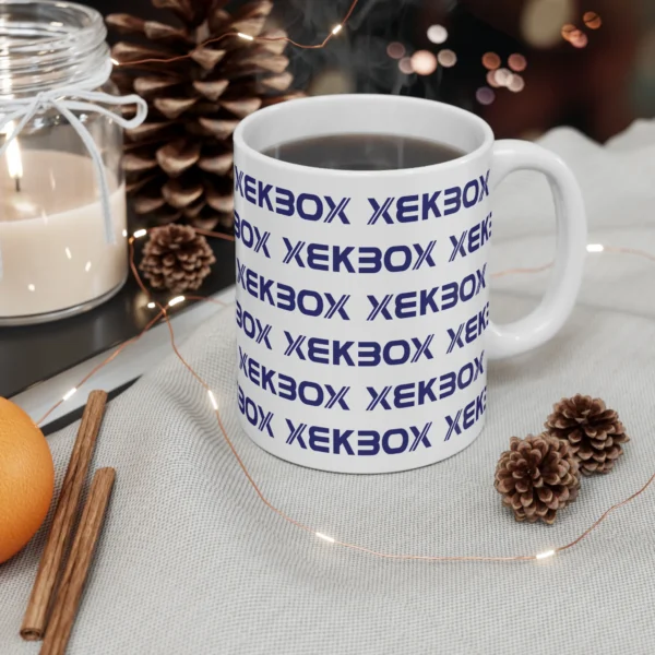 Caneca Ceramica White With Log Navy Blue