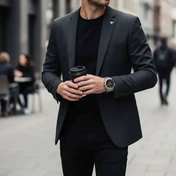 Relógio Emporio Armani com Mostrador Preto e Pulseira de Aço Prateado Homem AR11324