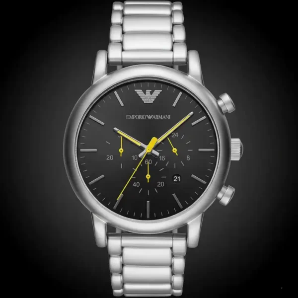 Relógio Emporio Armani com Mostrador Preto e Pulseira de Aço Prateado Homem AR11324
