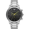 Relógio Emporio Armani com Mostrador Preto e Pulseira de Aço Prateado Homem AR11324
