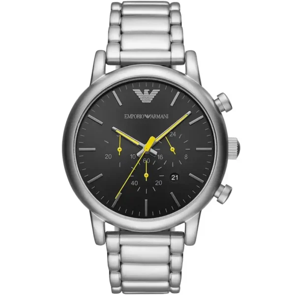 Relógio Emporio Armani com Mostrador Preto e Pulseira de Aço Prateado Homem AR11324