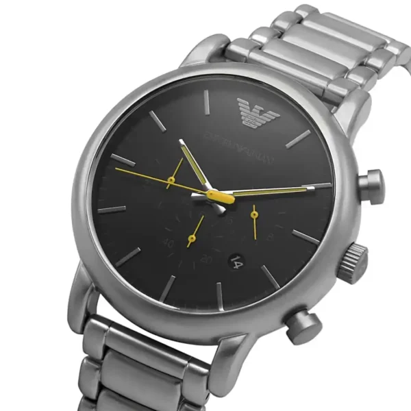 Relógio Emporio Armani com Mostrador Preto e Pulseira de Aço Prateado Homem AR11324
