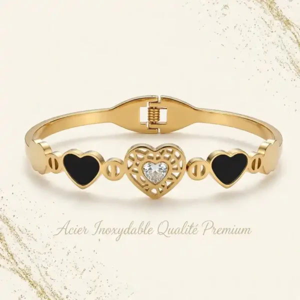 Conjunto de 3 pulseiras de aço inoxidável em formato de coração Coleção Premium Acabamento de Alta Qualidade