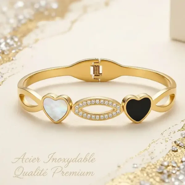 Conjunto de 3 pulseiras de aço inoxidável em formato de coração Coleção Premium Acabamento de Alta Qualidade