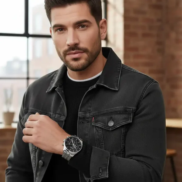 Relógio masculino Hugo Boss Avery 1514157 em aço prateado com mostrador preto