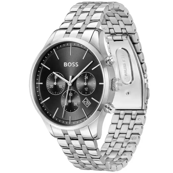 Relógio masculino Hugo Boss Avery 1514157 em aço prateado com mostrador preto