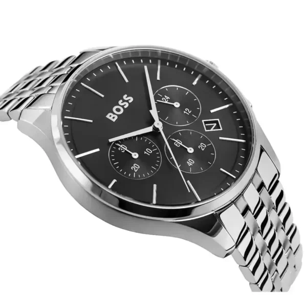 Relógio masculino Hugo Boss Avery 1514157 em aço prateado com mostrador preto