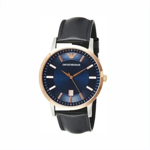 Relógio Emporio Armani Analógico com Mostrador Azul e Pulseira de Couro AR11188
