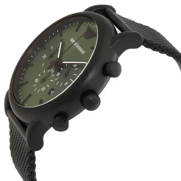Emporio Armani Luigi Chronograph Relógio com pulseira de malha preta com mostrador verde para homens AR11470