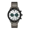 Relógio Emporio Armani Mario Chronograph com mostrador branco e pulseira de aço preta para homens AR11471