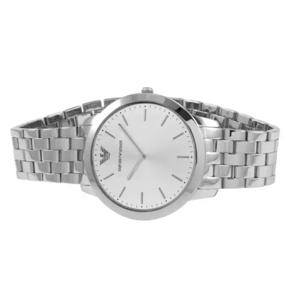 Emporio Armani Relógio Clássico de quartzo com mostrador prateado e pulseira de aço prateado para homens AR1745