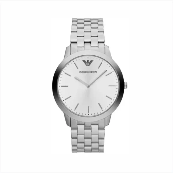 Emporio Armani Relógio Clássico de quartzo com mostrador prateado e pulseira de aço prateado para homens AR1745