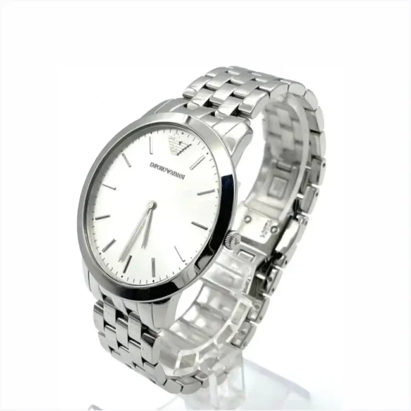 Emporio Armani Relógio Clássico de quartzo com mostrador prateado e pulseira de aço prateado para homens AR1745