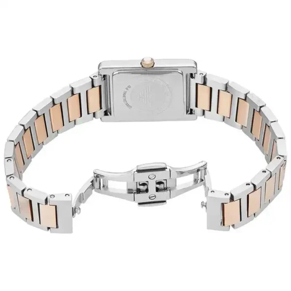 Relógio Emporio Armani Genni com mostrador em madrepérola e pulseira bicolor em aço para mulheres AR11626