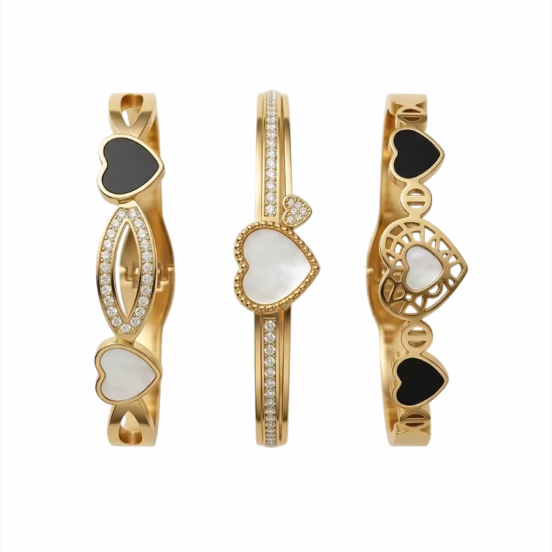 Conjunto de 3 pulseiras de aço inoxidável em formato de coração Coleção Premium Acabamento de Alta Qualidade