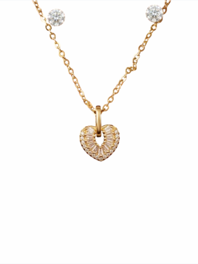 Conjunto de Joias em Ouro Colar de Coração e Brincos + Caixa de Presente