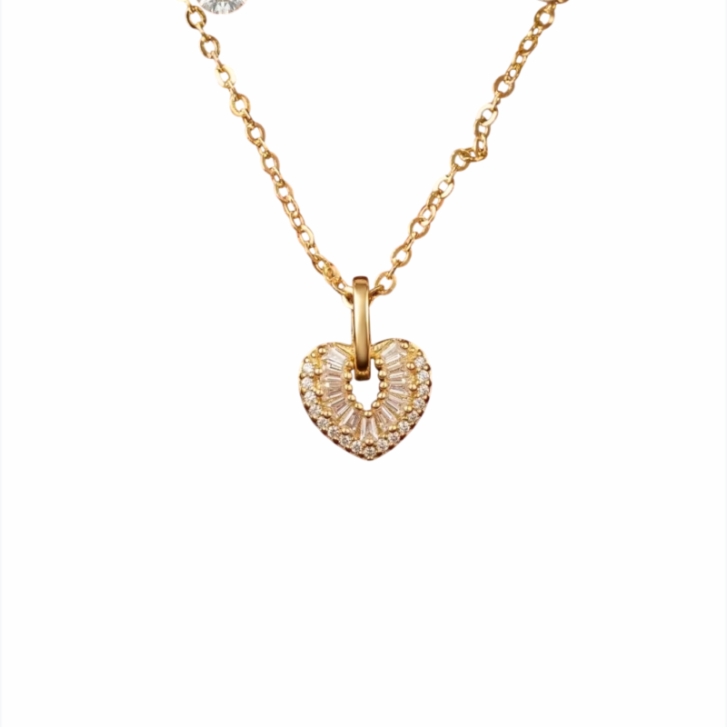 Conjunto de Joias em Ouro Colar de Coração e Brincos + Caixa de Presente