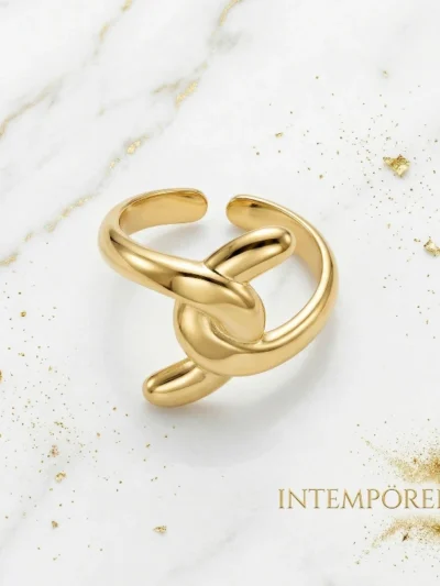 Anel em aço inoxidável banhado a ouro – Ajustável e adaptável